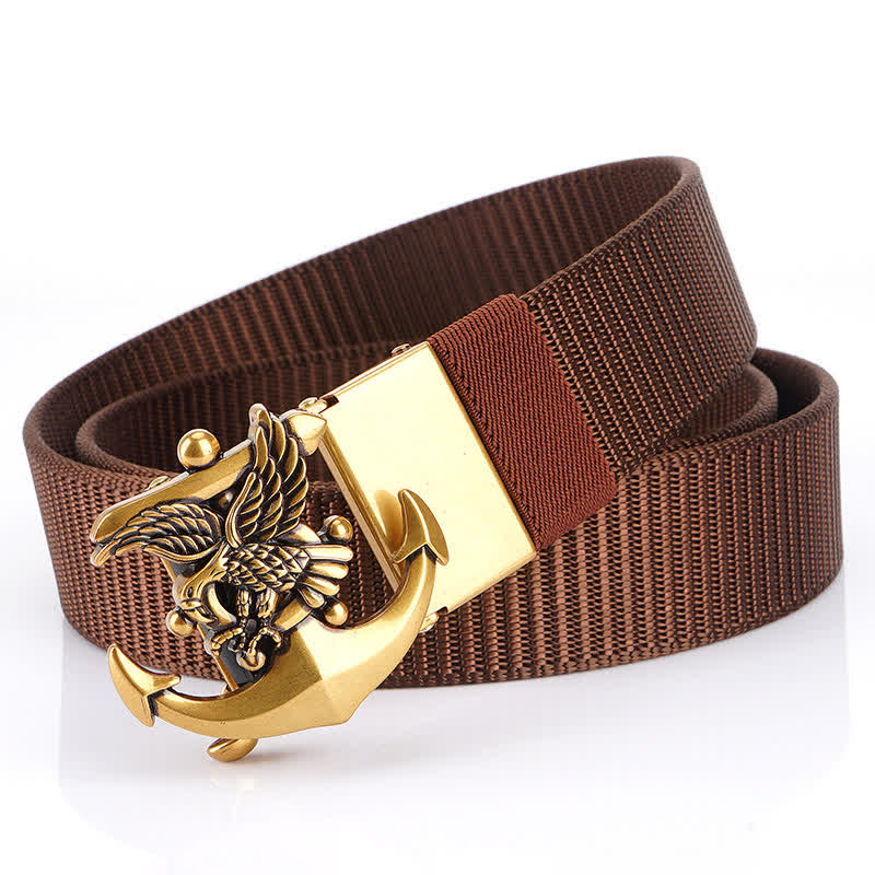 Cintura in nylon con ancora e aquila da uomo - Marrone / Oro - 48" - image 13