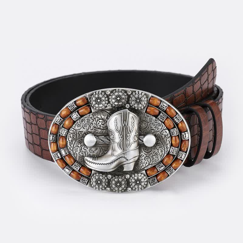 Cintura in pelle con perline di legno da uomo con stivali da cowboy - Stivale - 38 - image 0