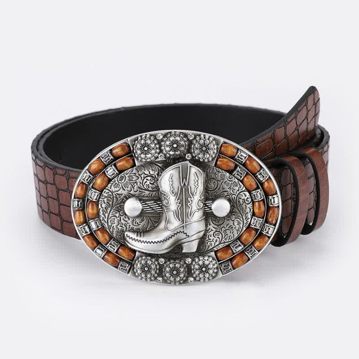 Cintura in pelle con perline di legno da uomo con stivali da cowboy - Stivale - 38 - image 0