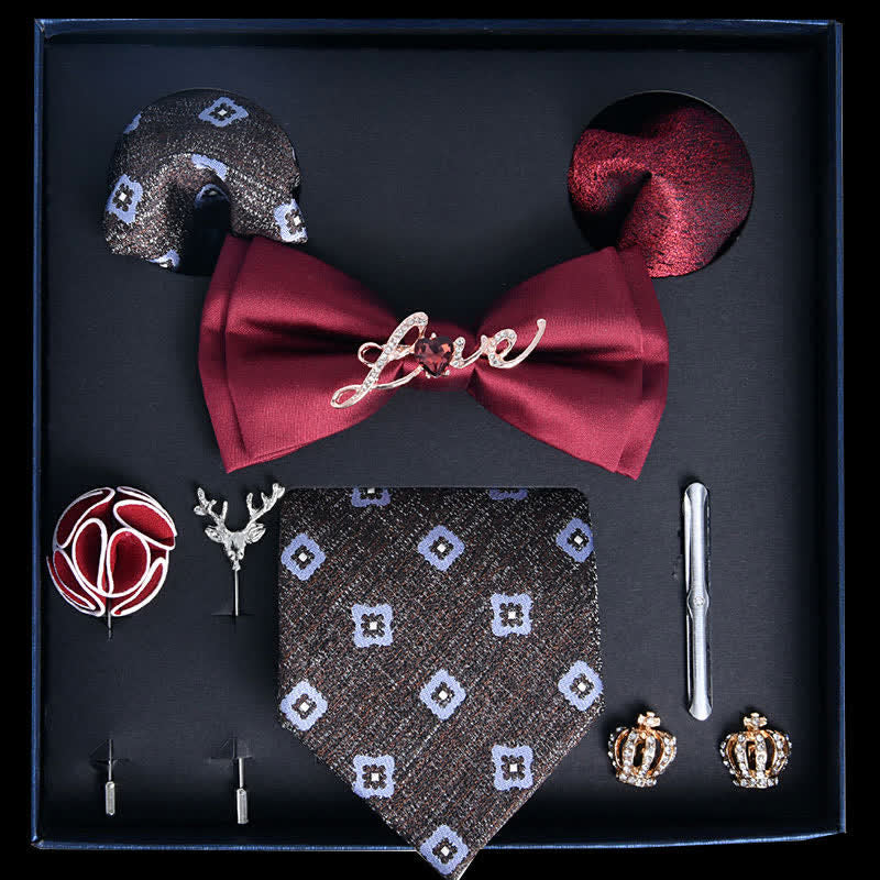 8 pezzi papillon di lusso con stampa nobile rosso e grigio ardesia in scatola regalo - Rosso e grigio ardesia - image 0