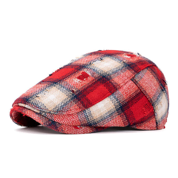 Cappello basco vintage a quadri con bordo spezzato per autunno e inverno - Rosso - Regolabile (22"-24") - image 10