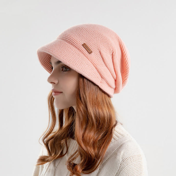 Cappello da donna lavorato a maglia con tesa larga e toppa a forma di lettera - image 7