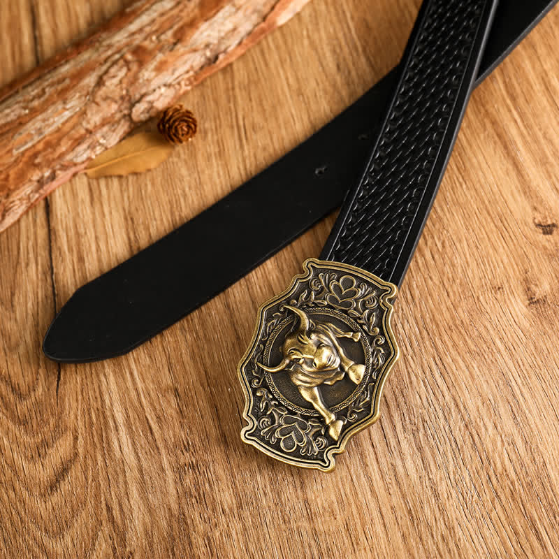 Cintura in pelle con fibbia a forma di toro in stile Yak Matador da uomo - image 3