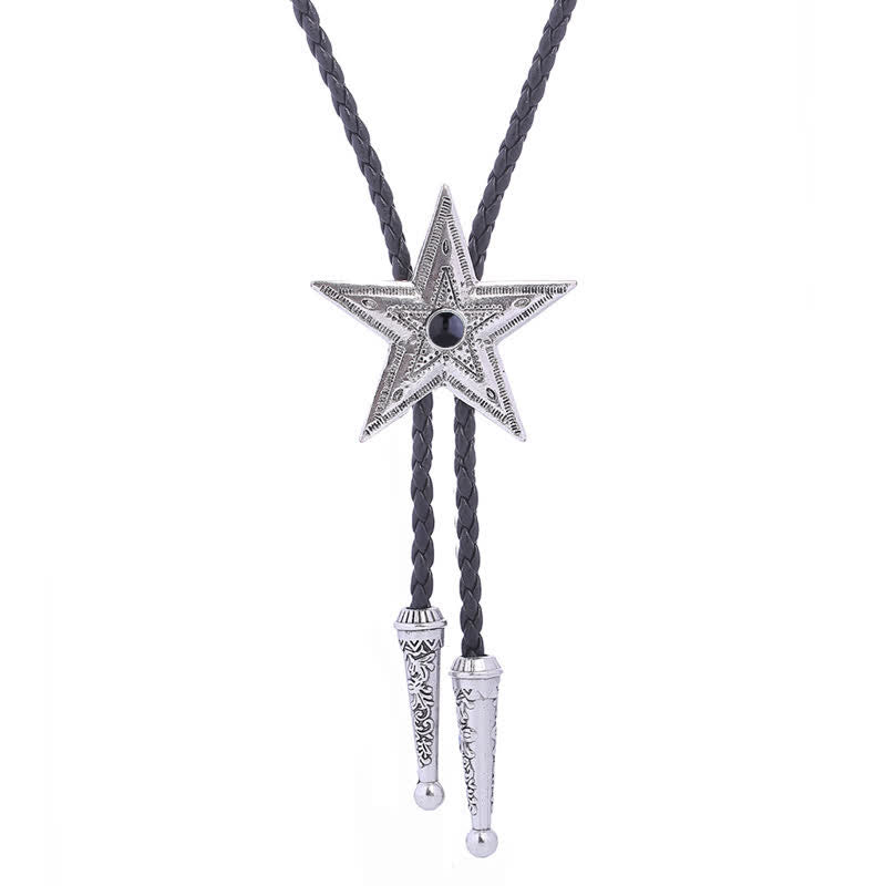 Collana con ciondolo a forma di stella in pietra naturale vintage Bolo Tie - Nero - Argento antico - image 16