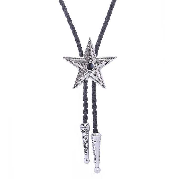 Collana con ciondolo a forma di stella in pietra naturale vintage Bolo Tie - Nero - Argento antico - image 16