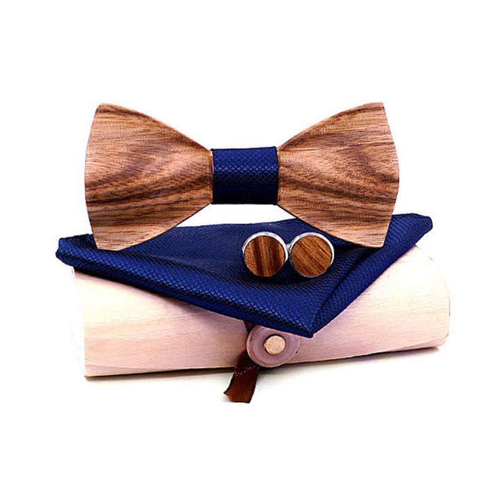 Set di 3 cravatte a farfalla in legno semplici e classiche da uomo - Blu scuro - Stile n. 2 - image 11