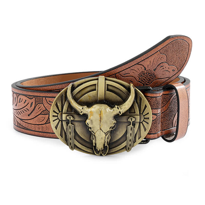 Cintura in pelle Mad Bull incisa da uomo - Marrone / Oro - 42 - image 0
