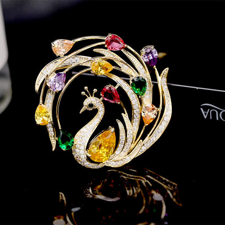 Spilla da donna con pavone e fenice ornata - Oro - image 0