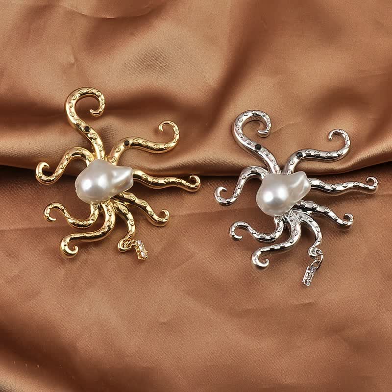 Spilla unisex con grande perla a forma di polpo tropicale - image 2