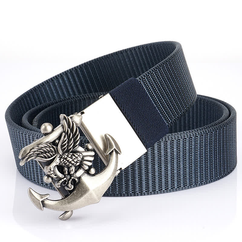 Cintura in nylon con ancora e aquila da uomo - Blu / Argento - 48" - image 19