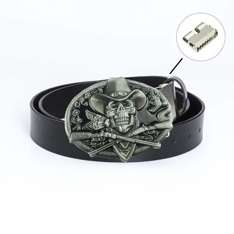 Cintura in pelle da uomo con teschio pirata e pistole incrociate - Legatura di ferro - Nero / Smalto nero - 46 - image 21