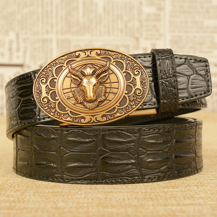 Cintura da uomo in pelle con motivo alligatore di capra selvatica - Oro e nero - 46 - image 1
