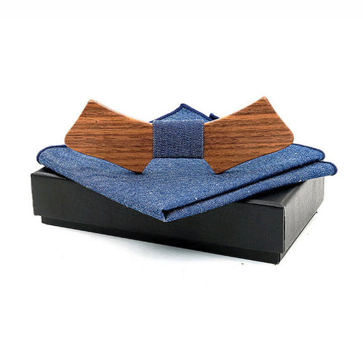 Set di 2 papillon in legno a forma di colletto da uomo - Blu solido - image 7
