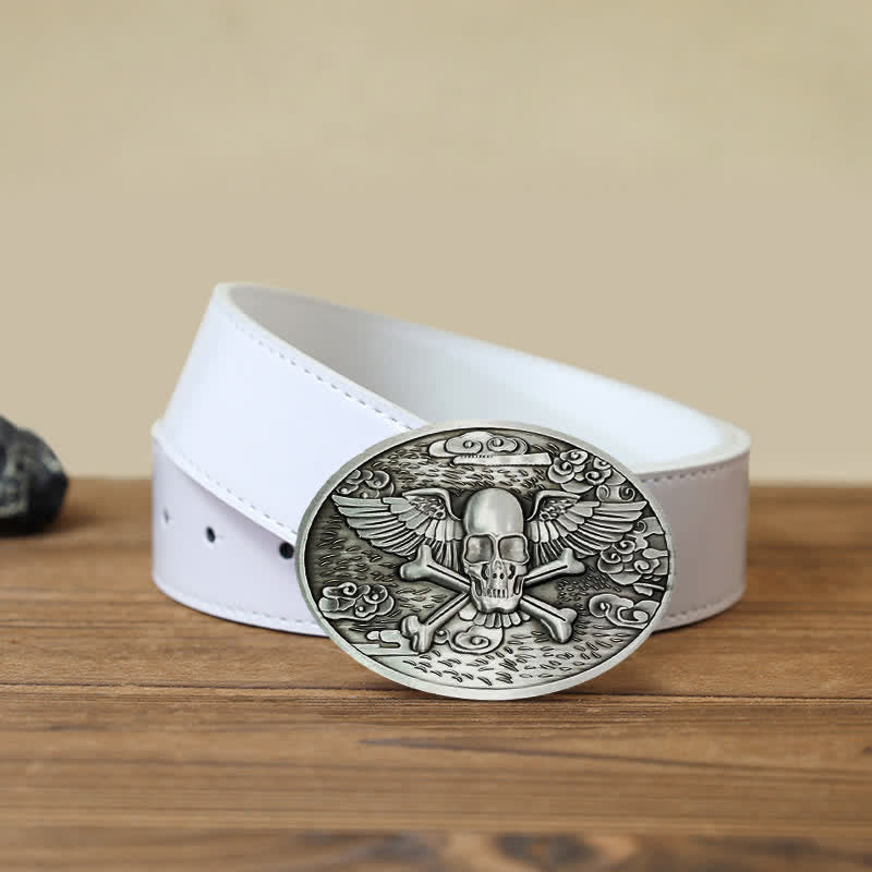 Cintura in pelle con fibbia porta birra creativa fai da te a forma di teschio e angelo da uomo - Argento - Cintura PU bianca (40) - image 12