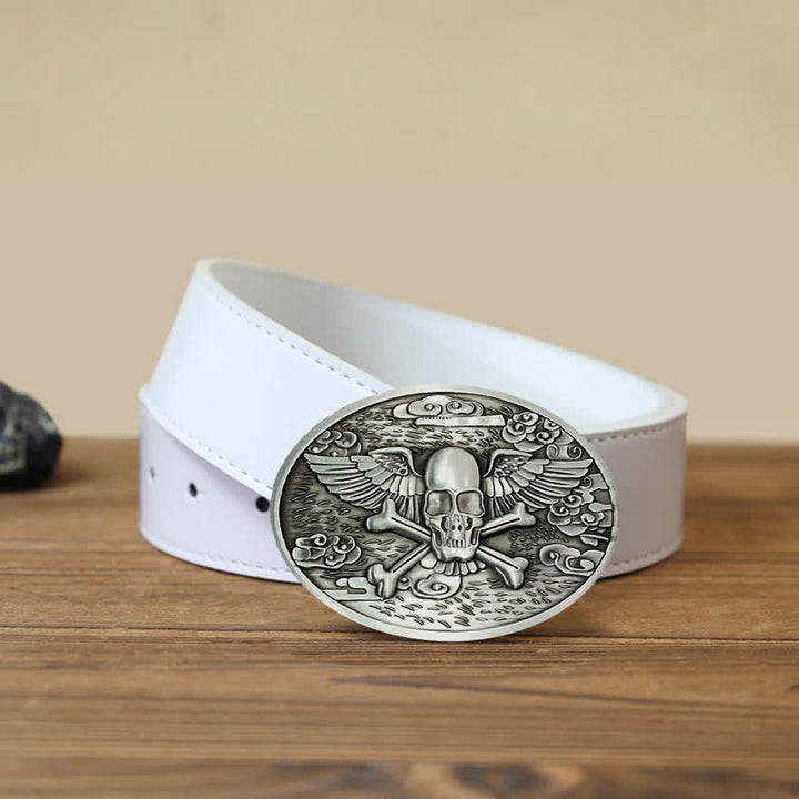 Cintura in pelle con fibbia porta birra creativa fai da te a forma di teschio e angelo da uomo - Argento - Cintura PU bianca (40) - image 12