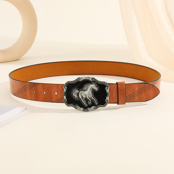 Cintura da uomo in pelle con fibbia classica in argento a forma di cavallo da corsa - image 8