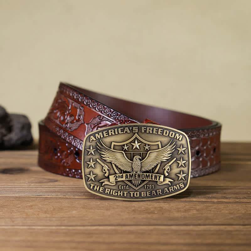 Cintura in pelle con fibbia America's Freedom Eagle fai da te da uomo - Bronzo antico - Cintura marrone intagliata (40) - image 18