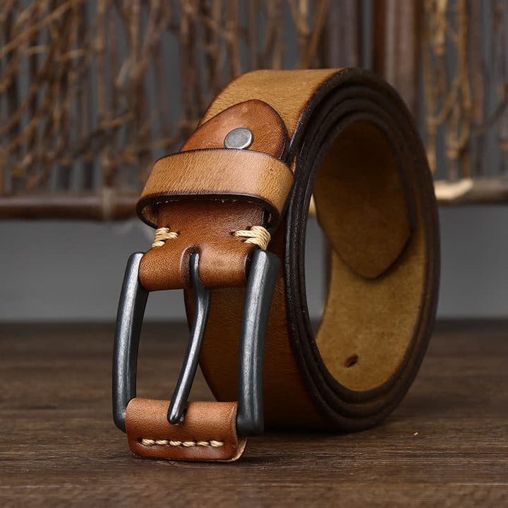 Cintura da cowboy in pelle lucida retrò da uomo alla moda - Marrone giallastro - 44 - image 0