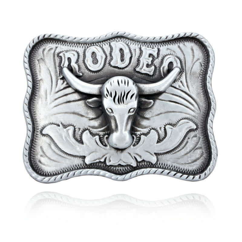 Cintura in pelle fai da te da uomo con fibbia da rodeo Longhorn Bull in argento - image 2