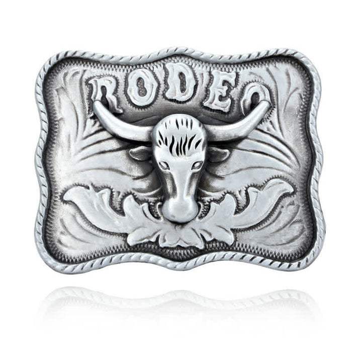 Cintura in pelle fai da te da uomo con fibbia da rodeo Longhorn Bull in argento - image 2