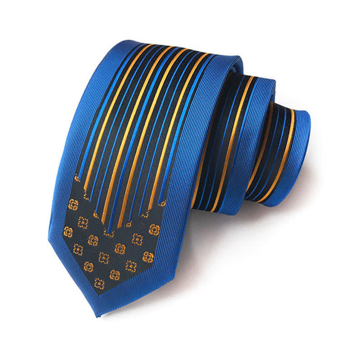 Cravatta a righe con motivo floreale Paisley Inspire da uomo Collision - Reale e oro - image 2