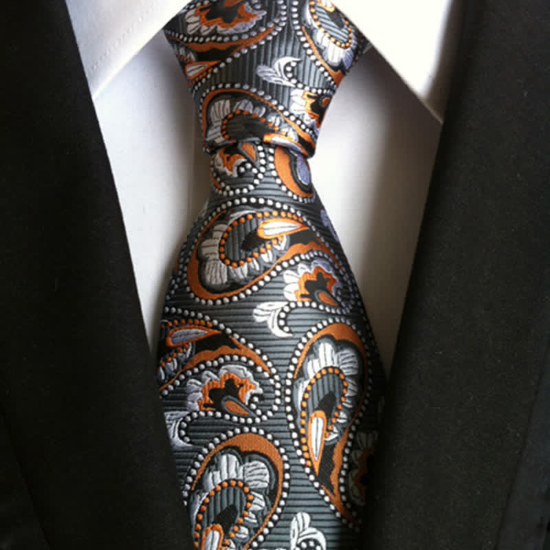 Cravatta da uomo con motivo Paisley a onde marine - Grigio - image 0