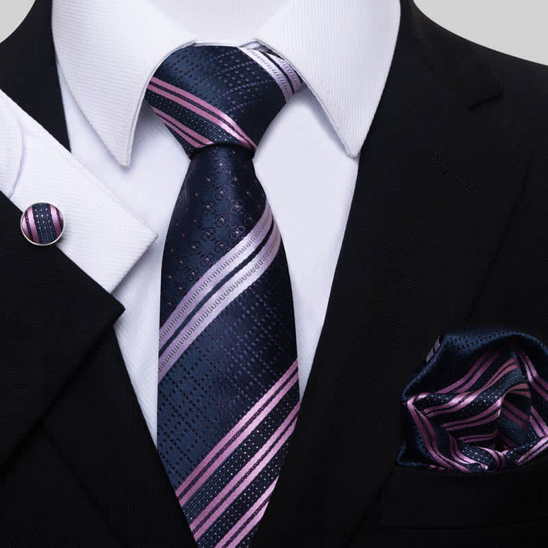Set di 3 cravatte a righe blu navy e viola da uomo - Blu marino e viola - image 0