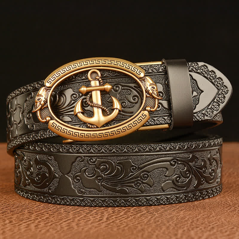 Cintura in pelle con fibbia ad ancora nautica da uomo - Oro e nero - 46 - image 9