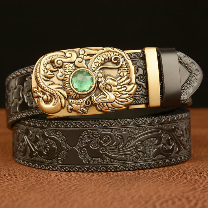 Cintura in pelle con pietra preziosa e drago inciso da uomo - Nero e smeraldo - 46 - image 17