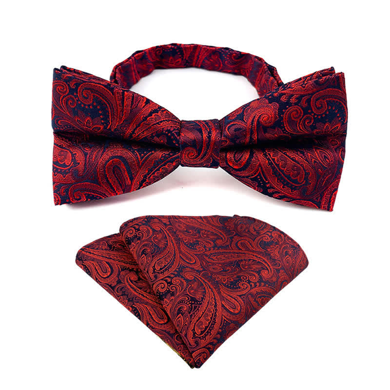 Set da 2 pezzi da uomo con papillon e fazzoletto da taschino con motivo paisley floreale - Borgogna - image 2