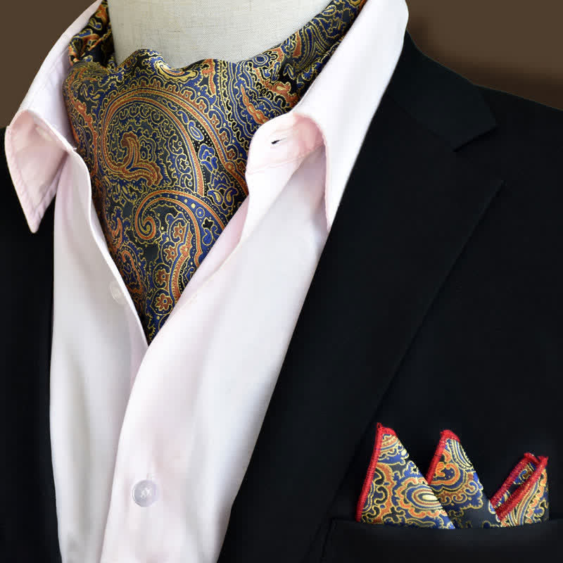 2 pezzi Goldenrod set di fazzoletto da taschino e cravatta con motivo Paisley floreale di lusso - Verga d'oro - image 0