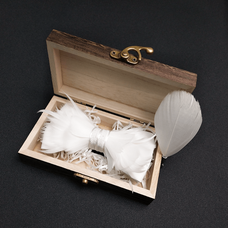 Papillon con piume da principe bianco puro per bambini con spilla da bavero - Adulto - image 1