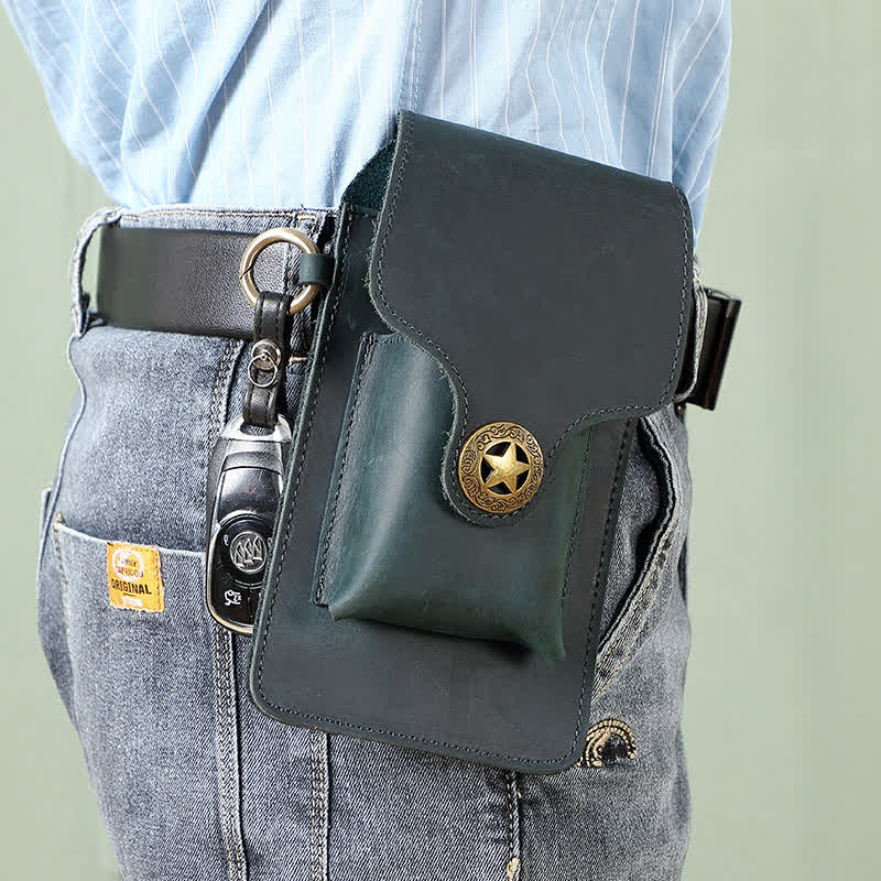 Borsa da cintura per telefono con fibbia magnetica a stella in pelle per esterni - Blu - image 7