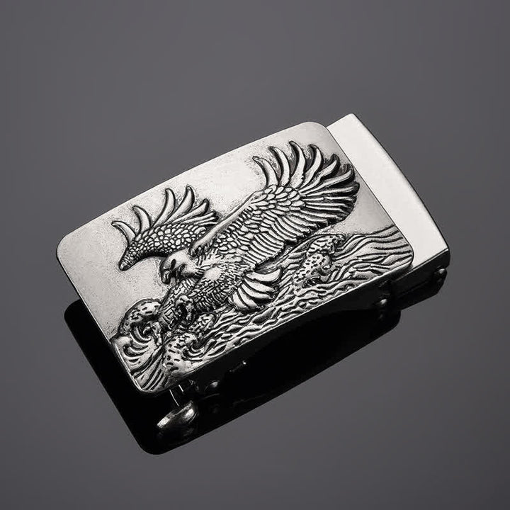 Cintura in pelle con fibbia automatica fai da te Eagle Spread Wings da uomo - Argento antico - Senza cintura - image 0