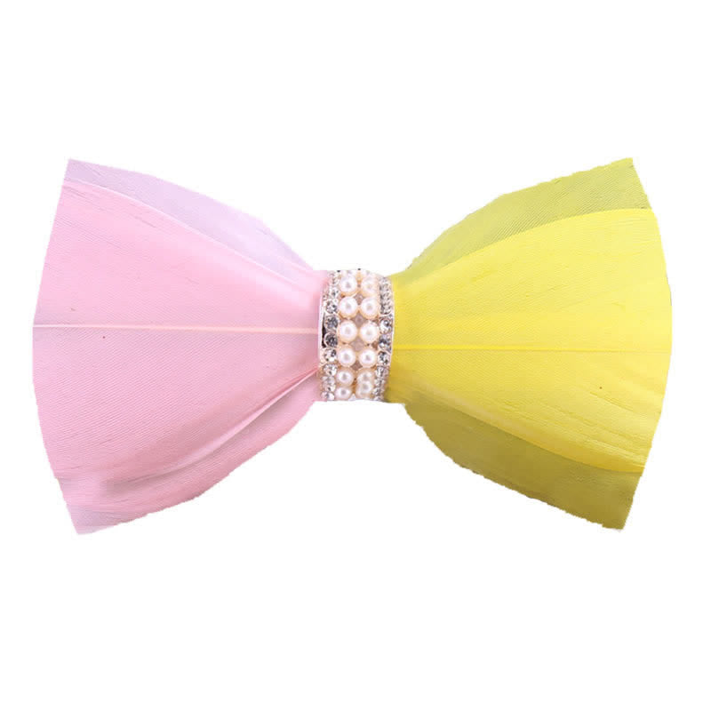Papillon con piume di perle lucide rosa e gialle con spilla da bavero - Rosa e giallo - image 0