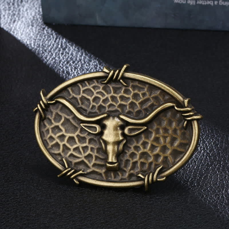 Cintura in pelle con fibbia martellata a forma di testa di toro da cowboy fai da te da uomo - Bronzo antico - Senza cintura - image 3