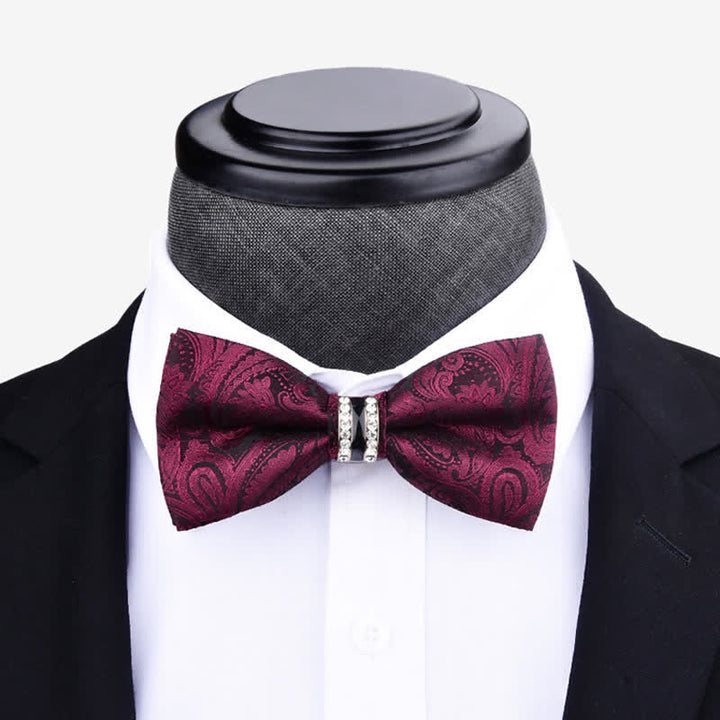 Papillon da uomo con motivo floreale Paisley a righe e strass - image 1