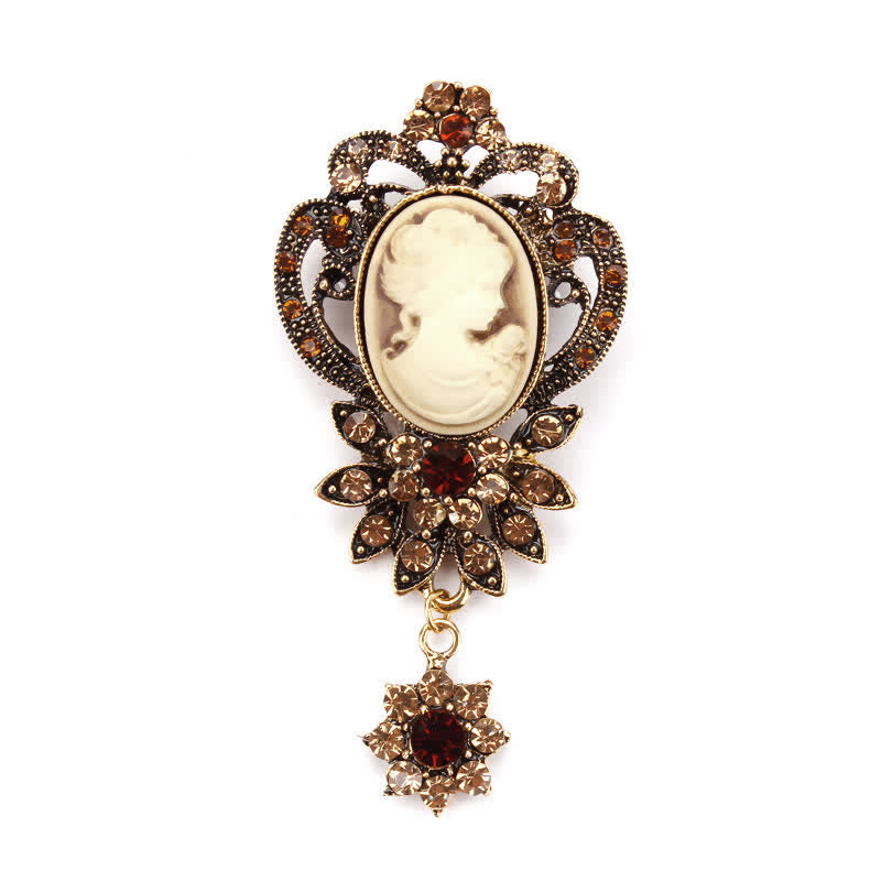 Spilla da donna con cammeo antico e fiore - Oro - image 0