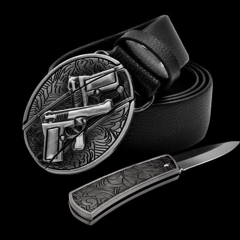 Cintura in pelle da uomo con doppia pistola e coltello pieghevole - Doppia pistola - 42 - image 1