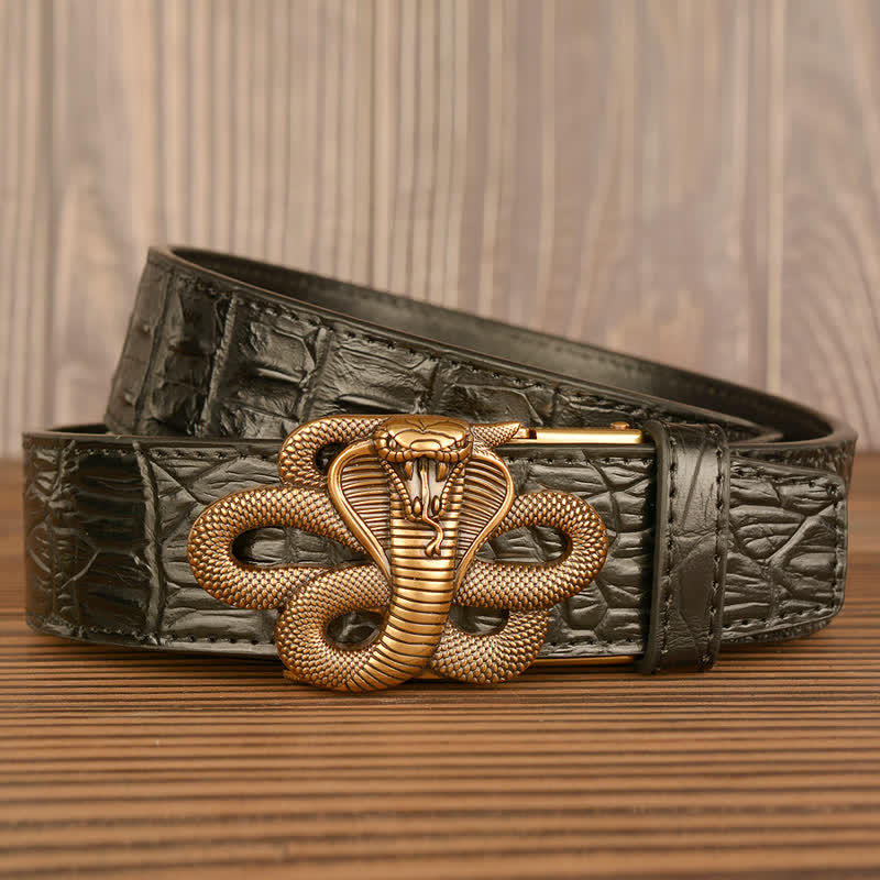 Cintura da uomo in pelle con motivo coccodrillo Cobra arricciato - image 0