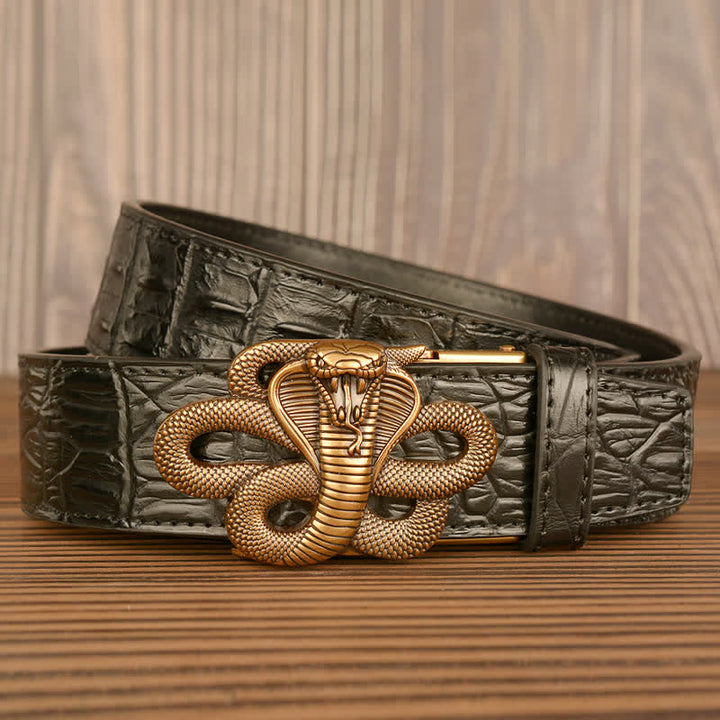 Cintura da uomo in pelle con motivo coccodrillo Cobra arricciato - image 0