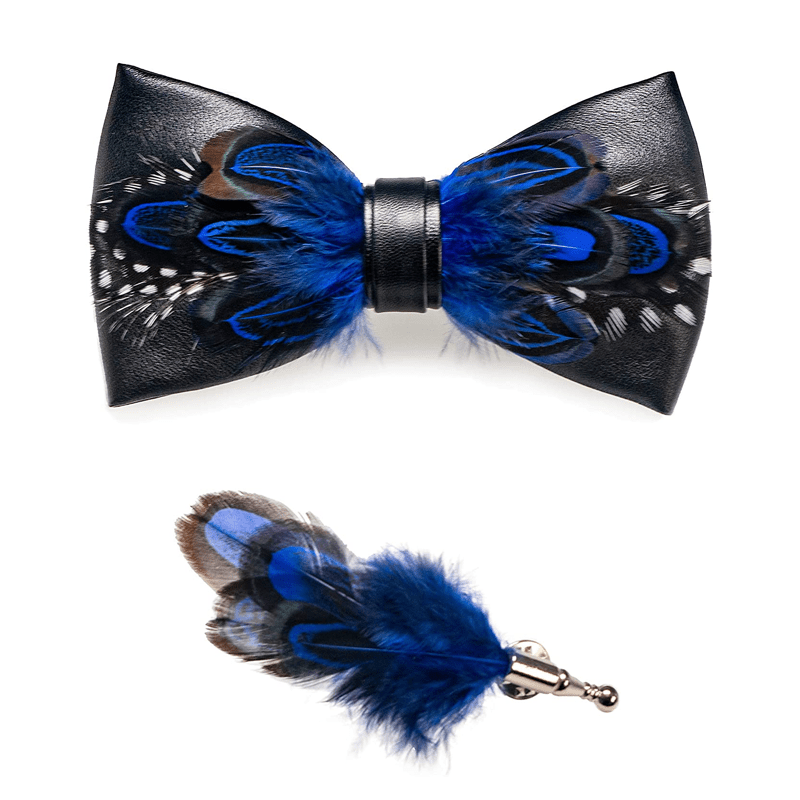 Papillon con piume vivaci a pois bianchi e blu scuro per bambini con spilla da bavero - image 5