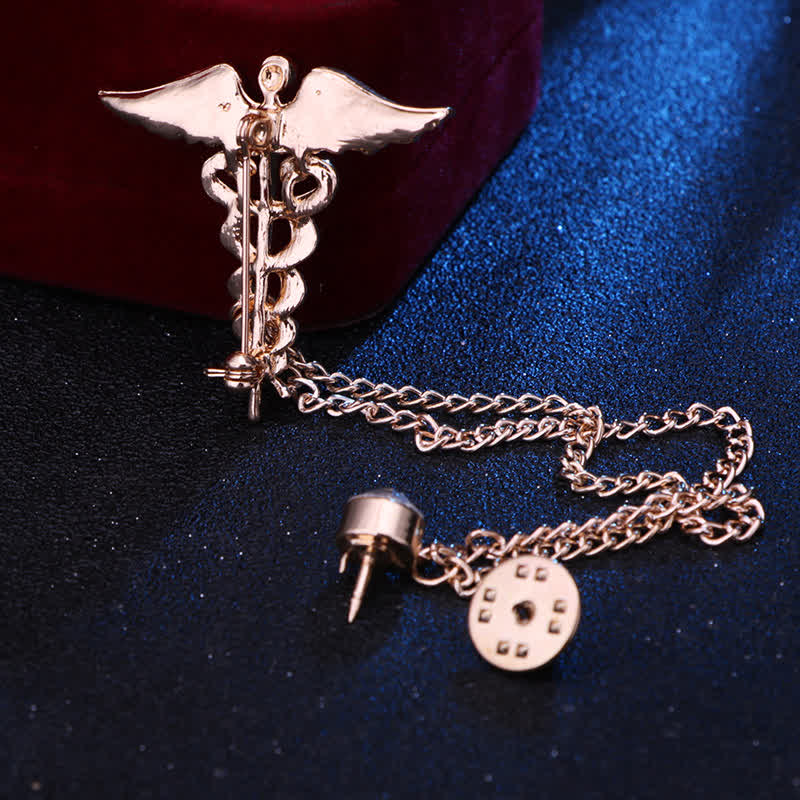 Spilla a catena con doppio serpente e caduceo da uomo - image 4