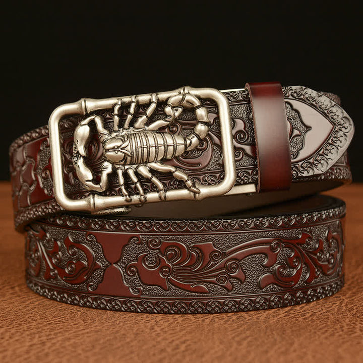 Cintura in pelle incisa con scorpione in rilievo da uomo - Argento e marrone - 46 - image 16