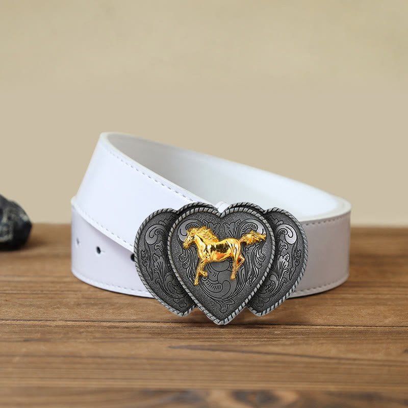 Cintura in pelle con fibbia a forma di cuore triplo cavallo fai da te da uomo - Cavallo - Cintura PU bianca (40) - image 5