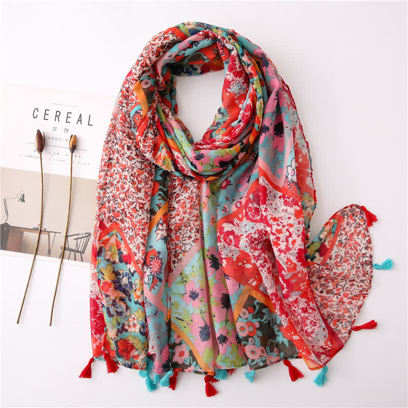 Sciarpa con nappe floreali e stampa bohémien da donna - Stile n. 3 - image 11