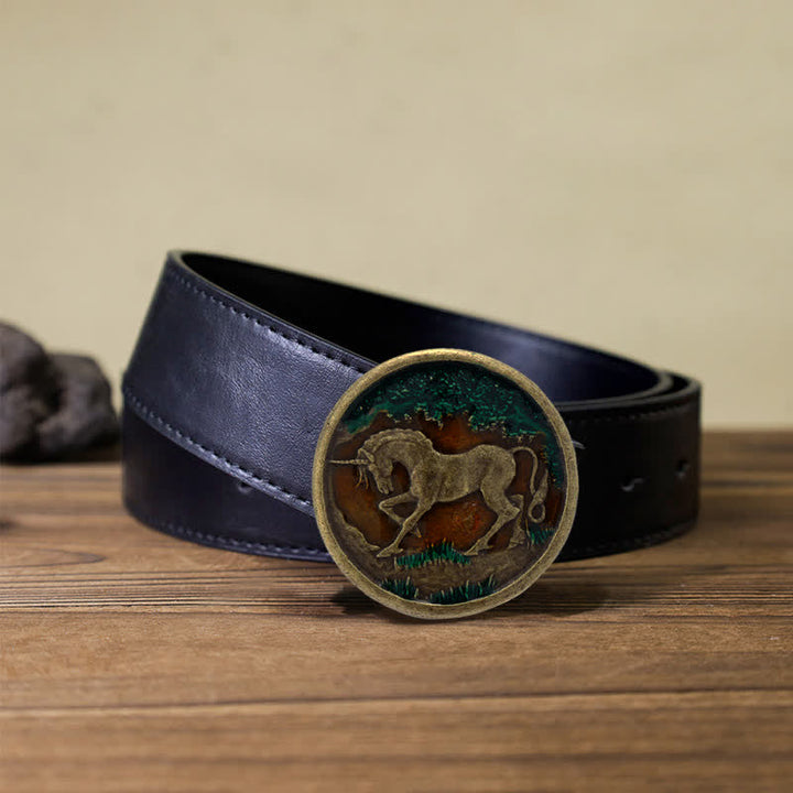 Cintura in pelle con fibbia in bronzo antico con unicorno mistico fai da te da uomo - Unicorno - Cintura PU nera (40) - image 4