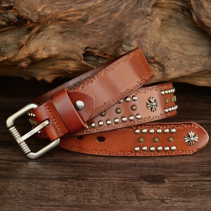 Cintura unisex con decorazione a borchie e borchie incrociate in stile rock - image 1
