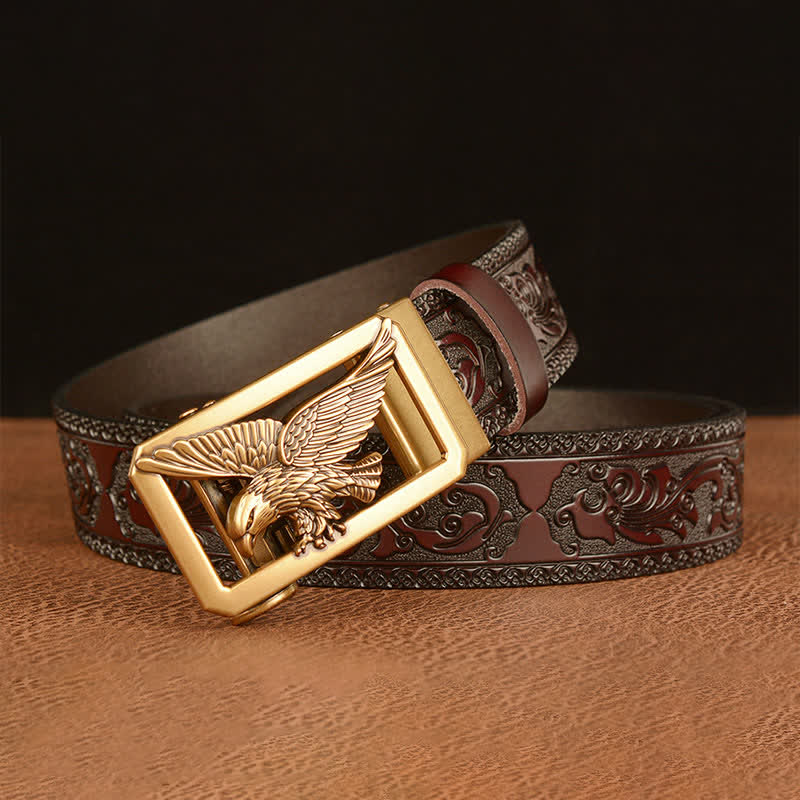 Cintura in pelle con fibbia vintage a forma di aquila cava da uomo - image 1