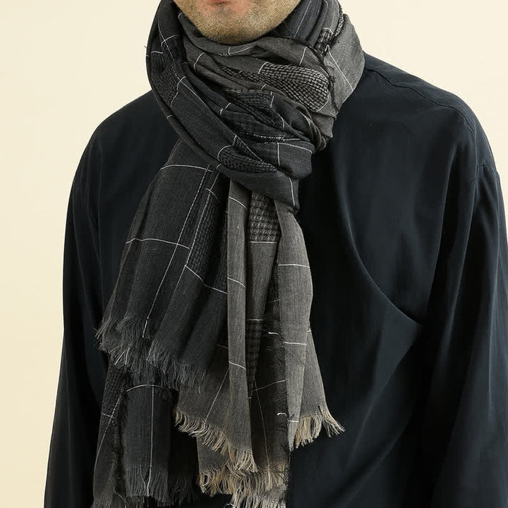 Sciarpa con frange a quadri patchwork bicolore da uomo - image 0